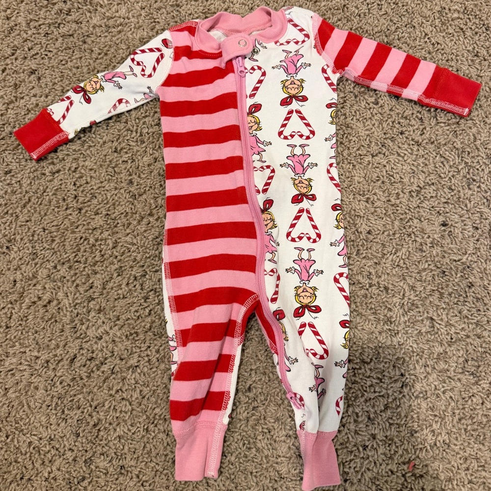 Hanna andersson 3-6 months cindylou who dr suess Christmas grinch pajamas pink